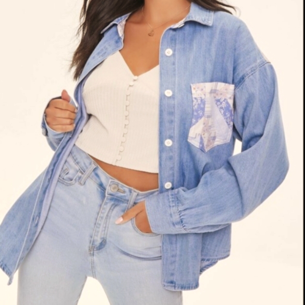 Nwt Patternblock Denim Top